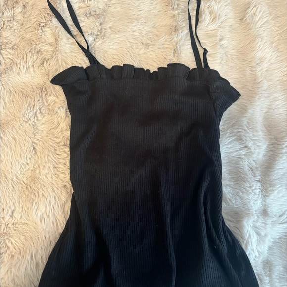 Black Ribbed Ruffle Trim Cami top - Picture 2 of 3